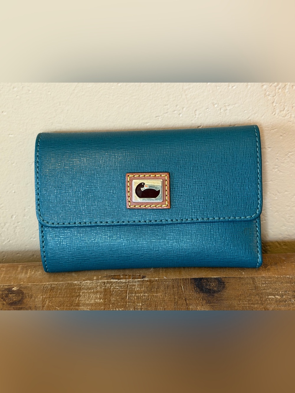 Dooney & Bourke Teal Saffiano Leather Wallet with Duck Emblem